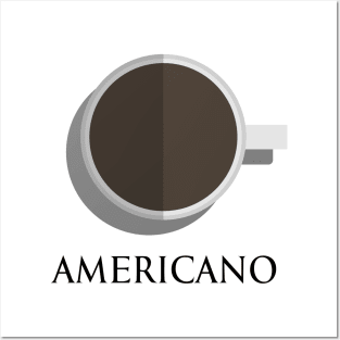 Hot americano coffee cup top view in flat design style Posters and Art